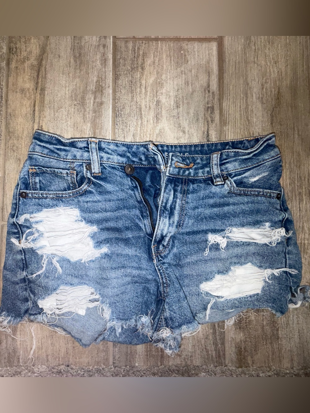 Distressed High-Waist Blue Denim Shorts